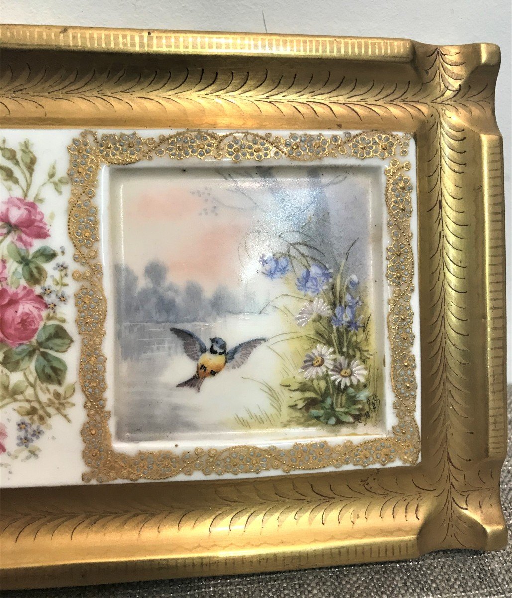 Limoges Porcelain Inkwell, André Golse Manufacture, 19th Century-photo-2