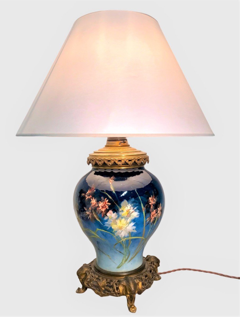 Lampe en faïence Montigny sur Loing époque XIXème siècle