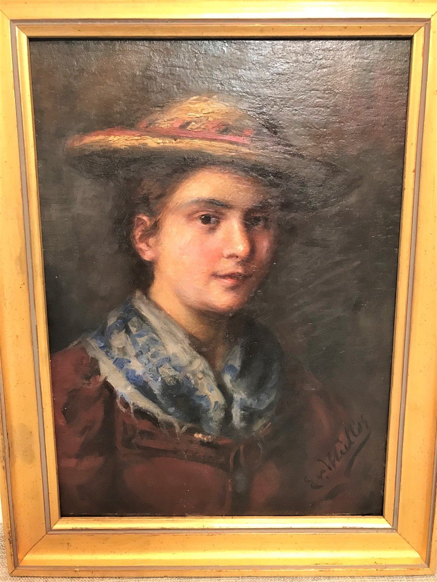 Tableau portrait jeune femme signé Emma Von Müller peintre Autrichien-photo-2