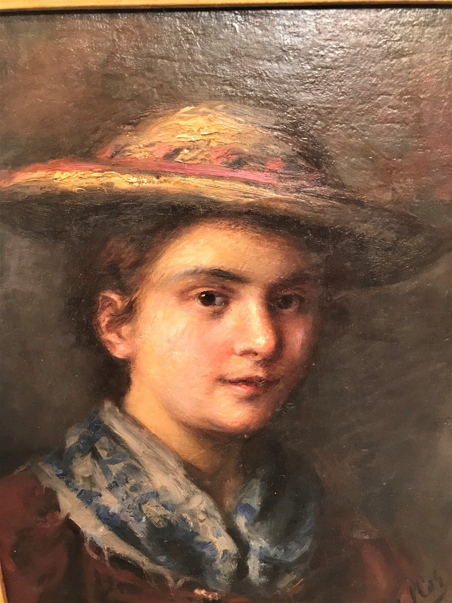 Painting Portrait Young Woman Signed Emma Von Müller Austrian Painter-photo-3