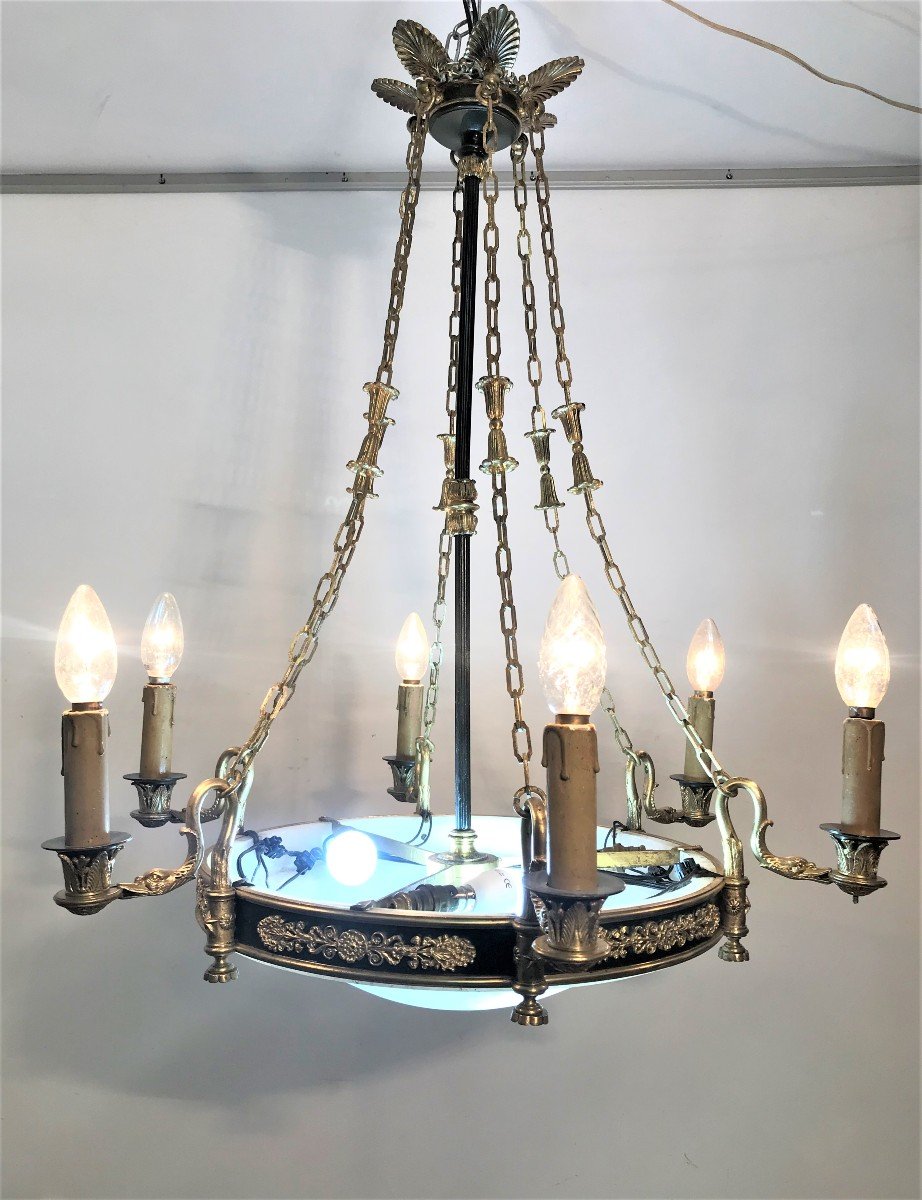 Empire Style Chandelier In Bronze 6 Sconces Late 19th Century-photo-4