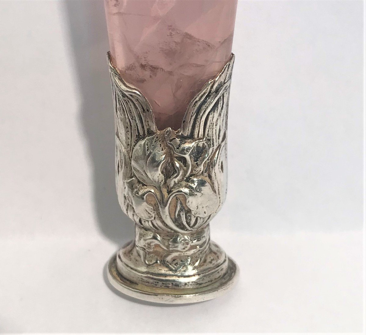 Stamp Seal In Rose Quartz And White Gold, Art Nouveau Period-photo-2