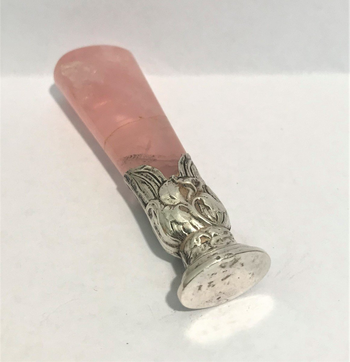 Stamp Seal In Rose Quartz And White Gold, Art Nouveau Period-photo-4