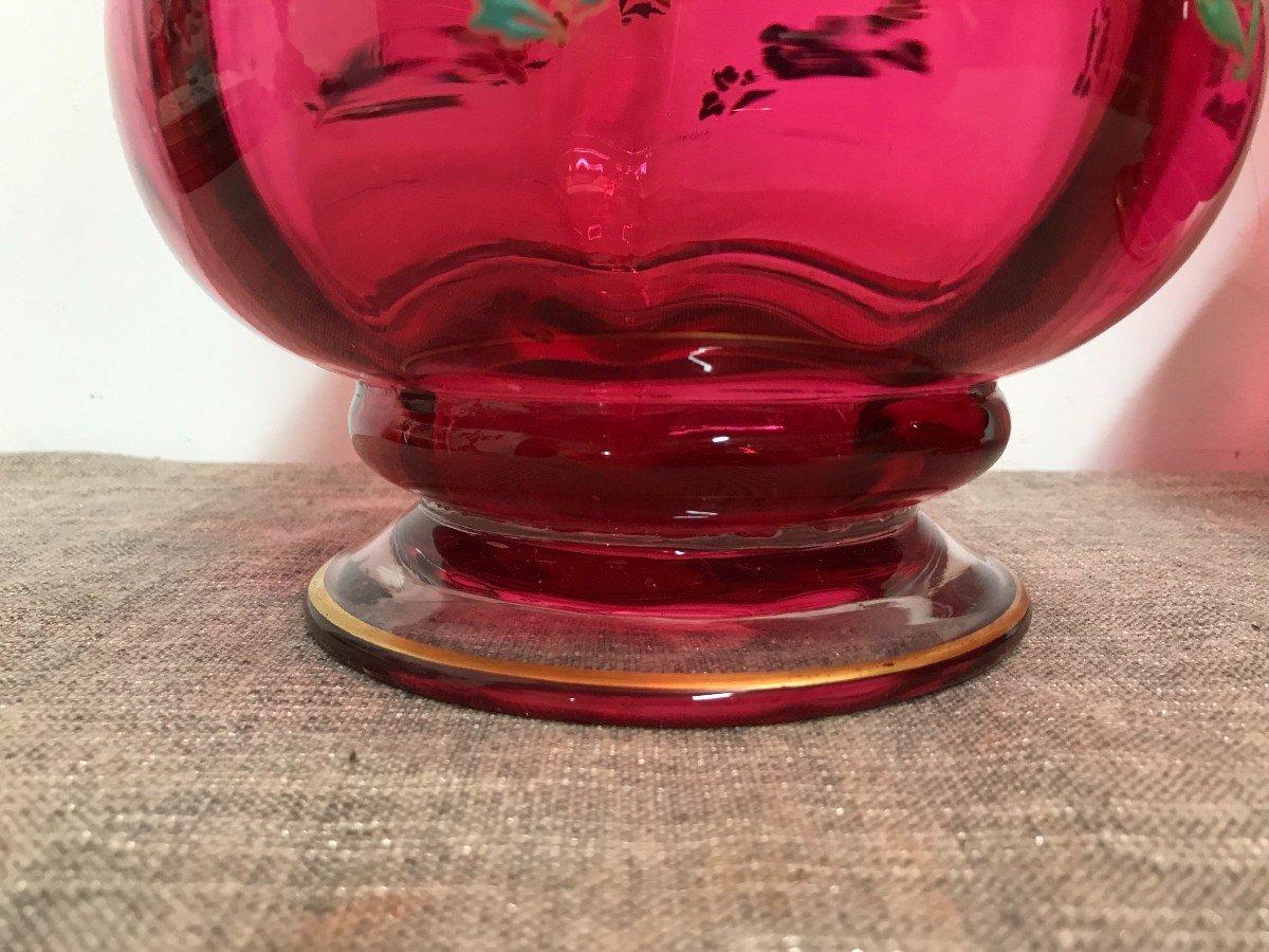 Grande paire de vases en verre décor émaillé XIXème siècle-photo-6