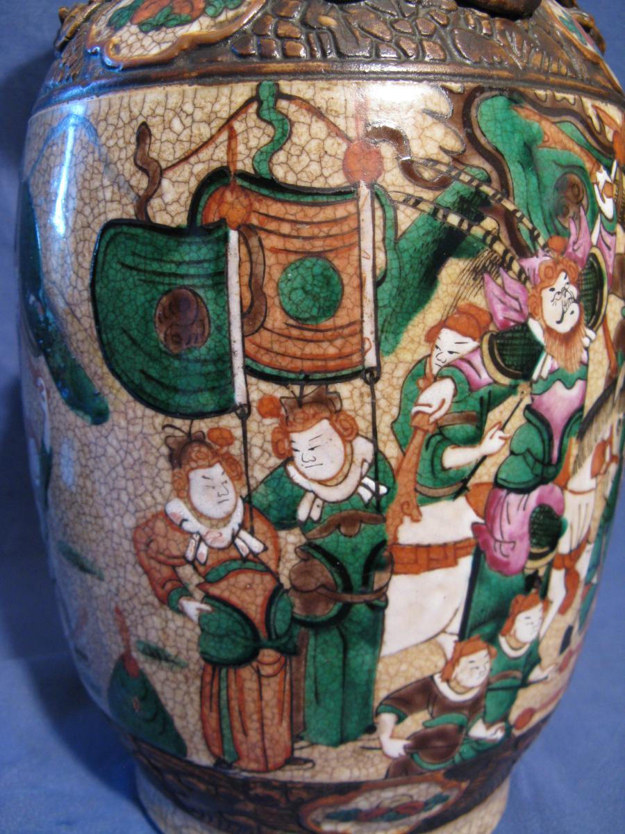 Paire De Vases Nankin Porcelaine Et Bronze Fin XIX Eme Signe En Dessous -photo-2
