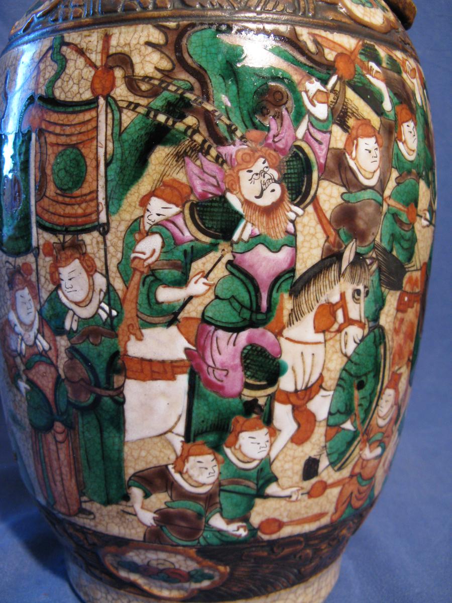 Paire De Vases Nankin Porcelaine Et Bronze Fin XIX Eme Signe En Dessous -photo-3