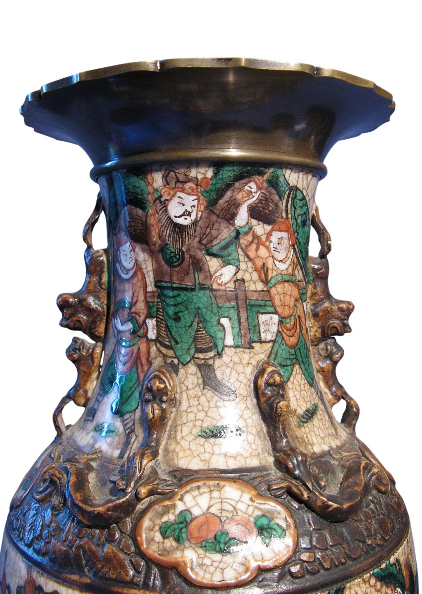 Paire De Vases Nankin Porcelaine Et Bronze Fin XIX Eme Signe En Dessous -photo-2