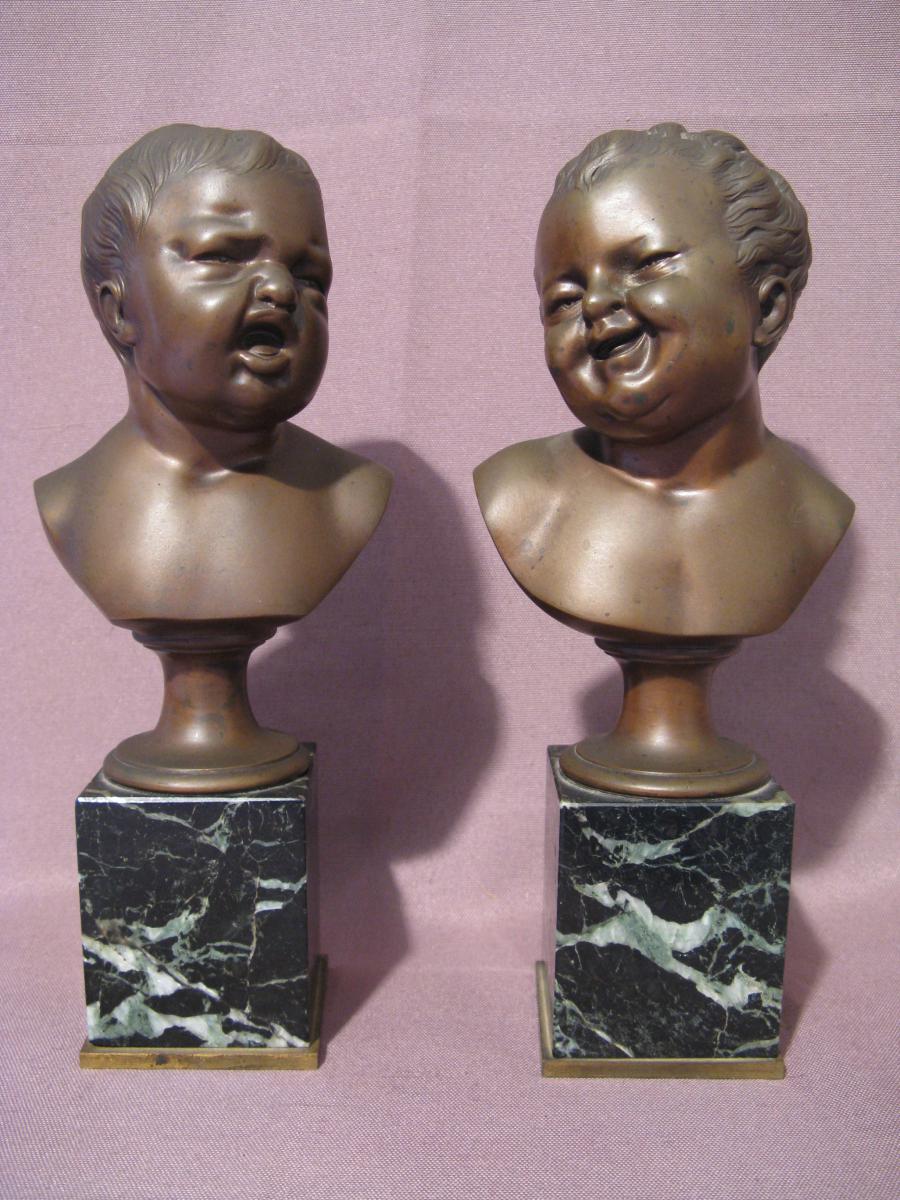 Bronzes Jean qui rit et Jean qui pleure époque XIX ème siècle