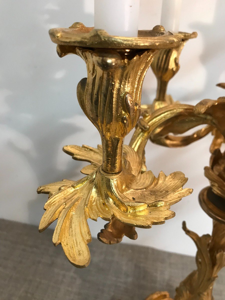 Large Pair Of 19th Century Gilt Bronze Candelabra-photo-2