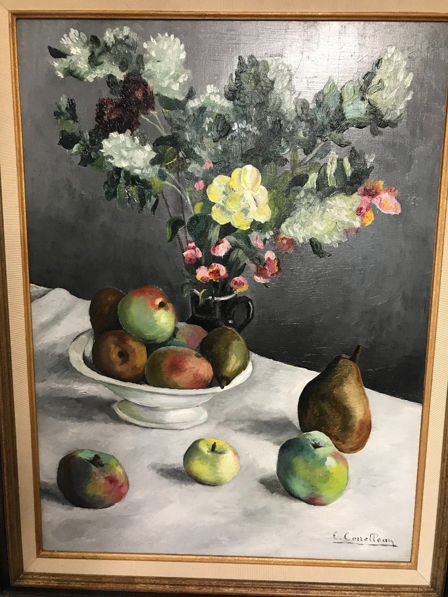 Huile sur toile nature morte par Ernest Correleau XXème siècle-photo-2