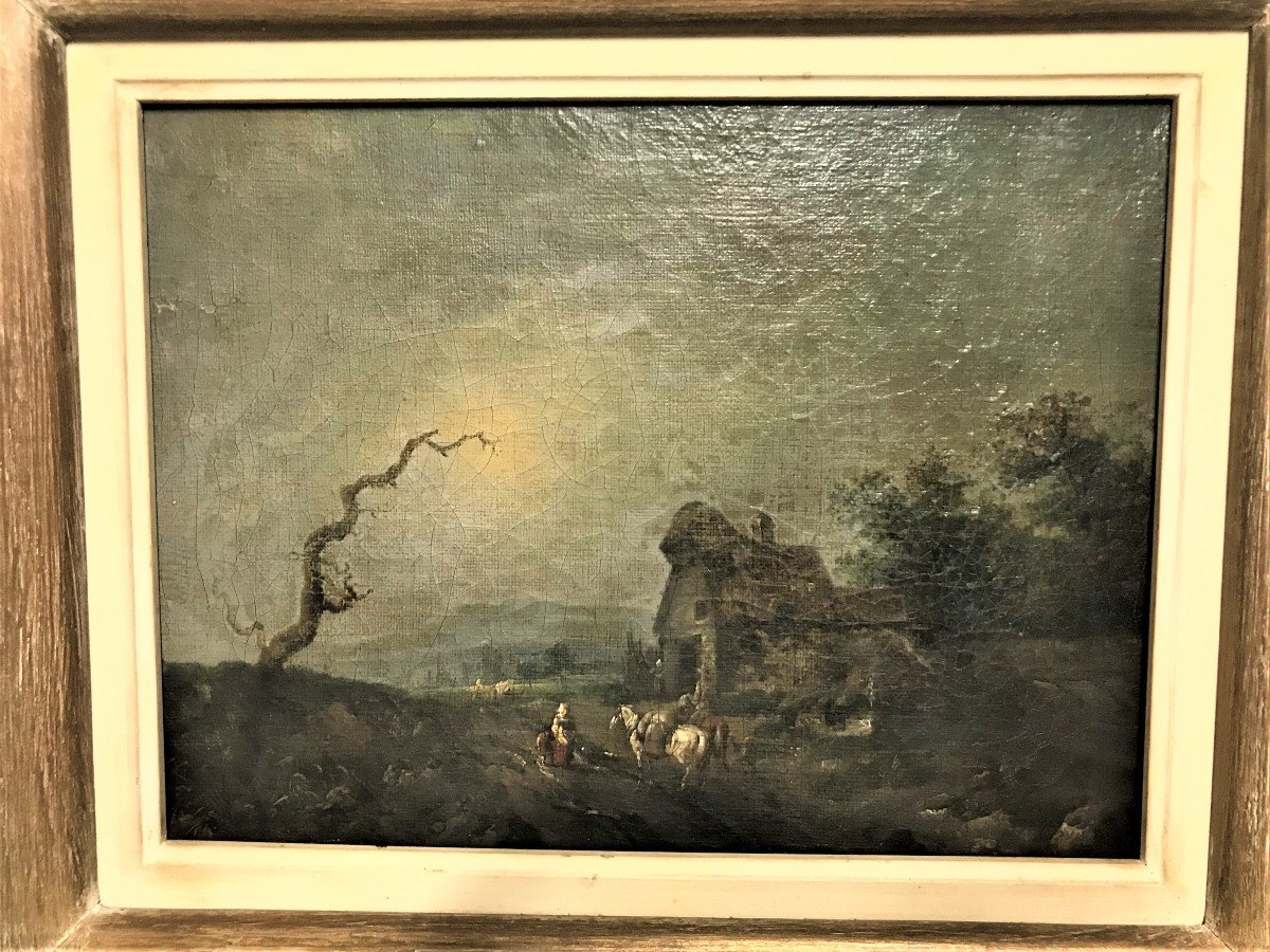 Tableau huile sur toile scène de campagne  époque début XIXème siècle-photo-2