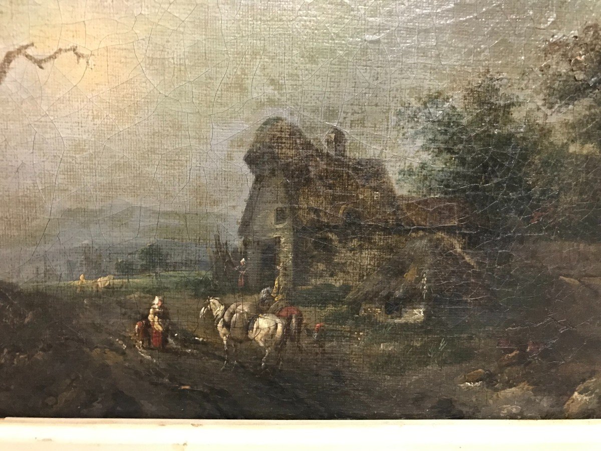 Tableau huile sur toile scène de campagne  époque début XIXème siècle-photo-3