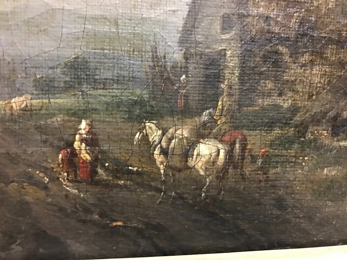 Tableau huile sur toile scène de campagne  époque début XIXème siècle-photo-1