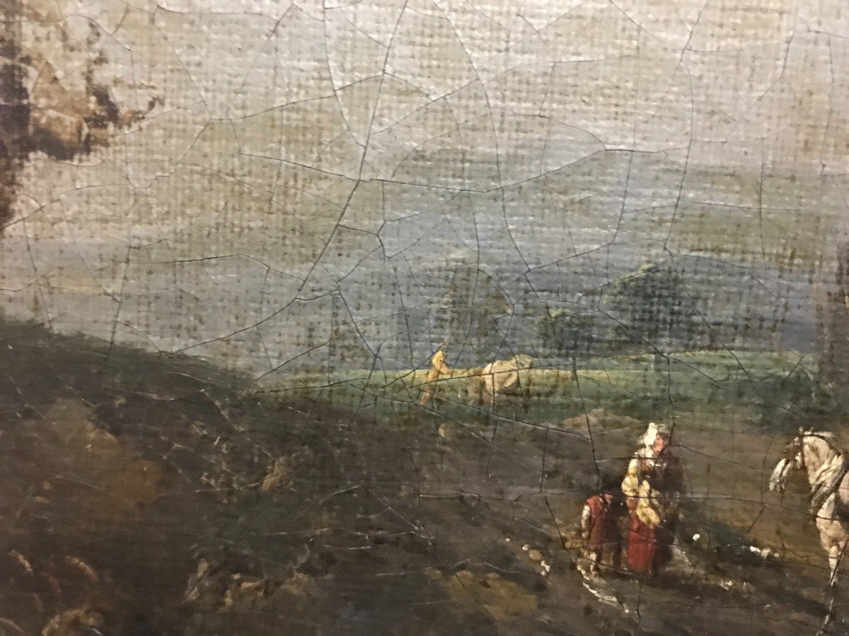 Tableau huile sur toile scène de campagne  époque début XIXème siècle-photo-2