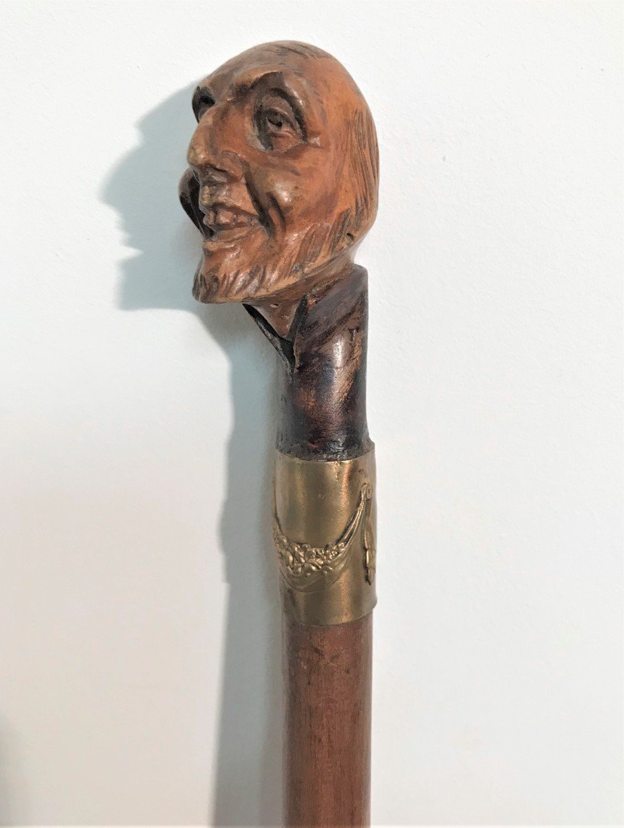 Carved Pommel Cane Caricature Of An Aristocrat XIXth Century-photo-3