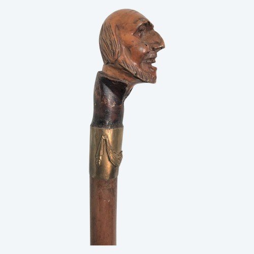 Carved Pommel Cane Caricature Of An Aristocrat XIXth Century
