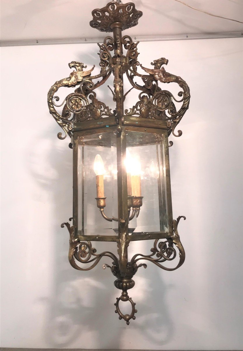 Large Bronze Lantern, Napoleon III Period-photo-2