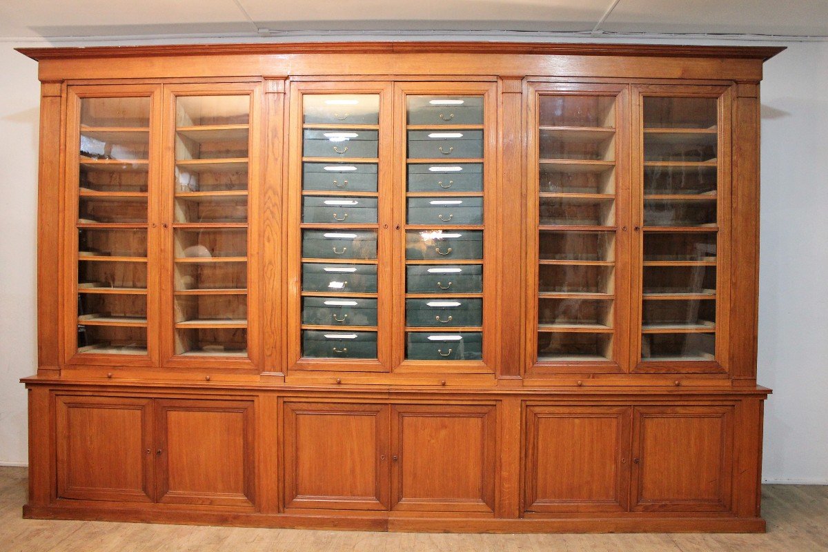 Importante Bibliothèque Cartonnier Chêne Massif Fin XIX Début XX ème Siècle-photo-2
