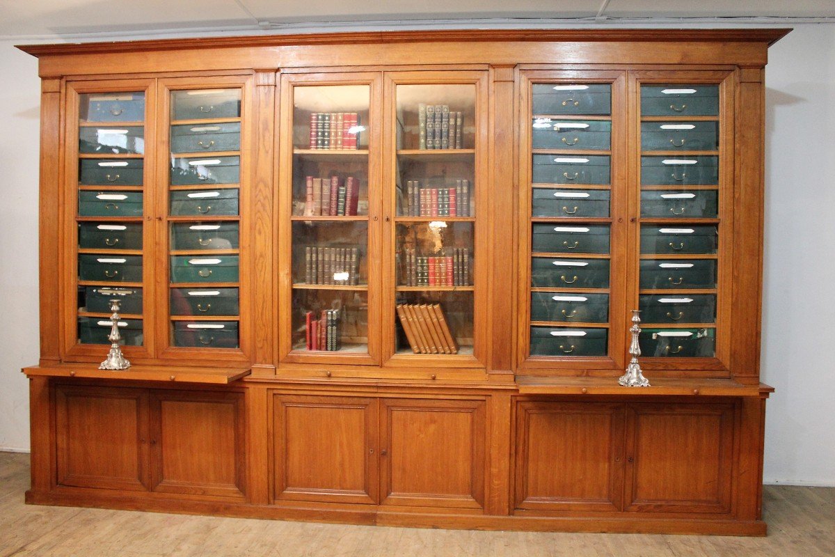 Importante Bibliothèque Cartonnier Chêne Massif Fin XIX Début XX ème Siècle-photo-4