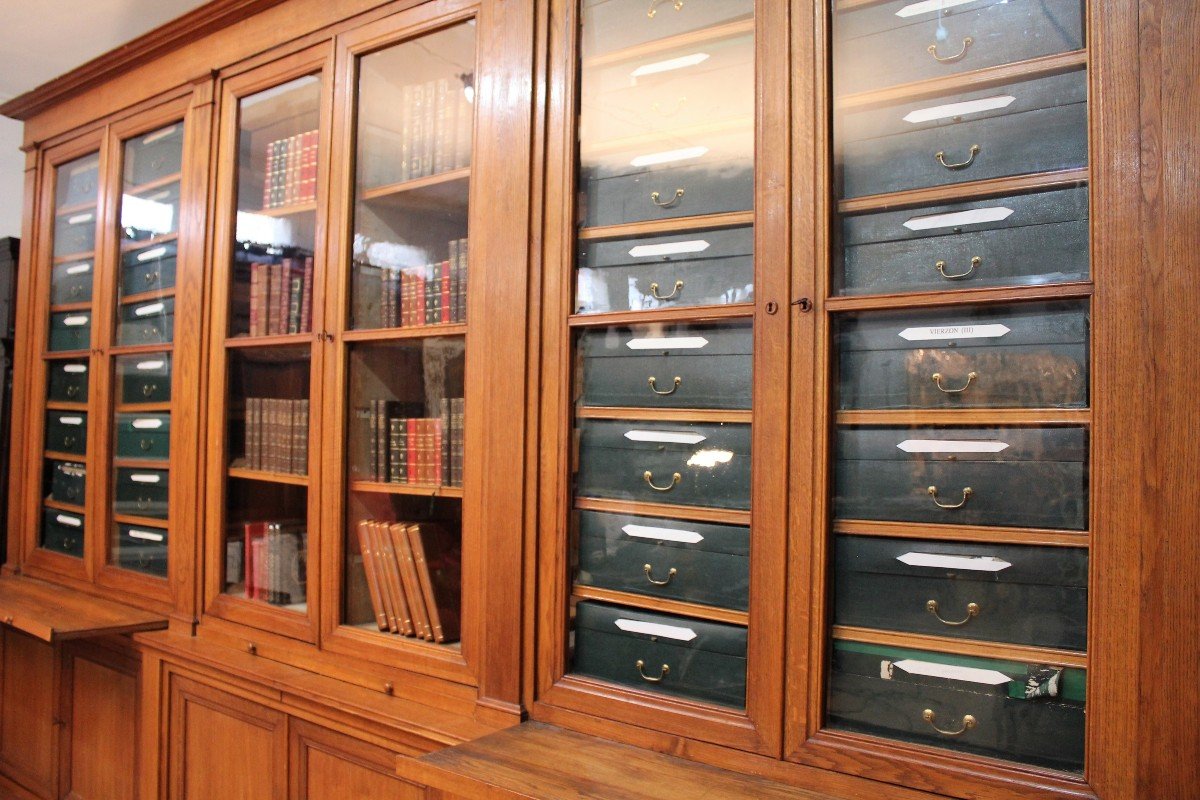 Importante Bibliothèque Cartonnier Chêne Massif Fin XIX Début XX ème Siècle-photo-7