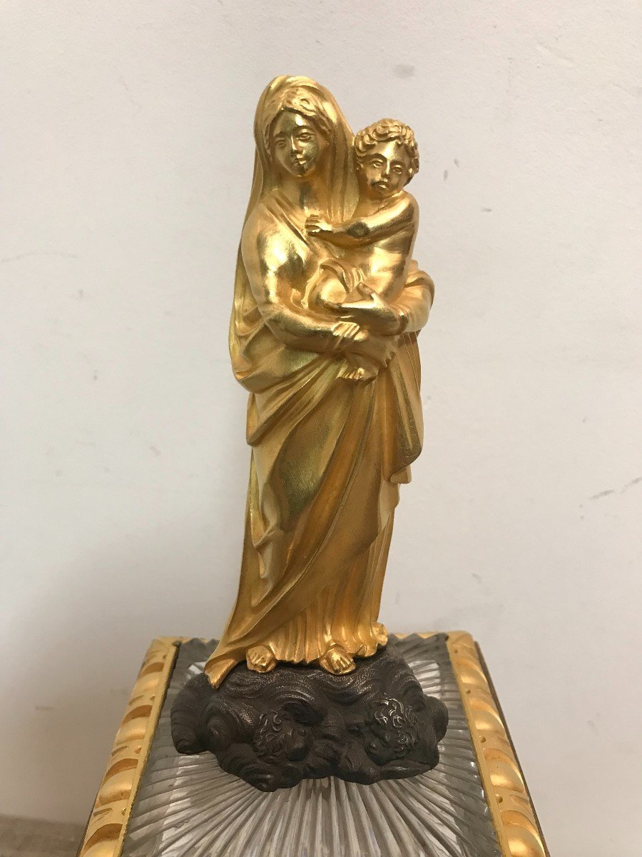 Virgin And Child Baccarat Crystal And Gilded Bronze 19th Century-photo-2
