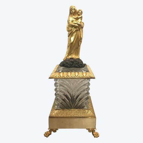 Virgin And Child Baccarat Crystal And Gilded Bronze 19th Century