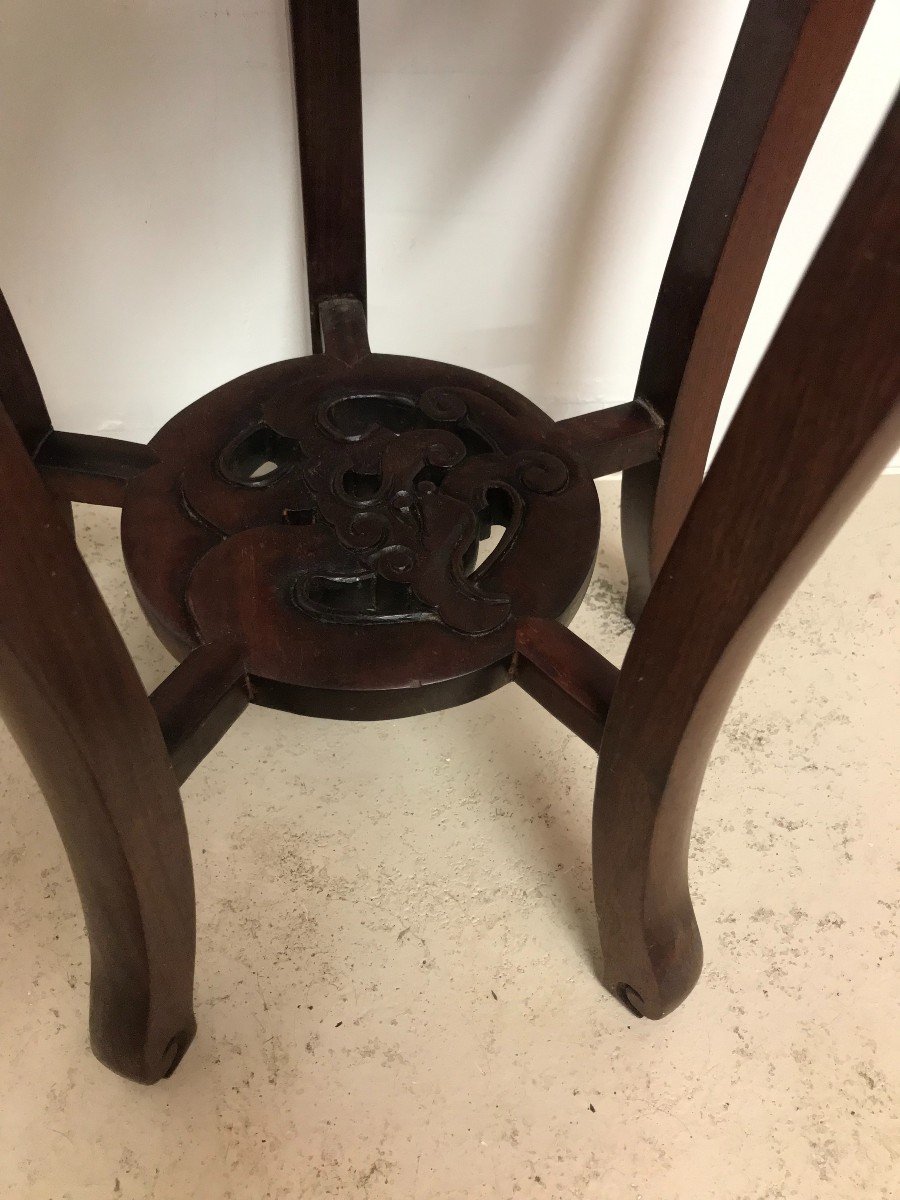 Japanese Mahogany Pedestal Table, Cloisonné Enamel Top, 20th Century-photo-4