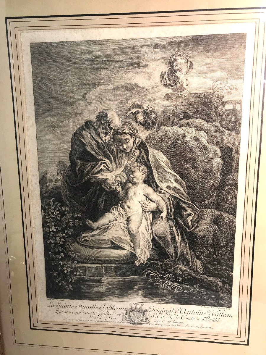 18th Century Engraving By Watteau "the Holy Family"-photo-2