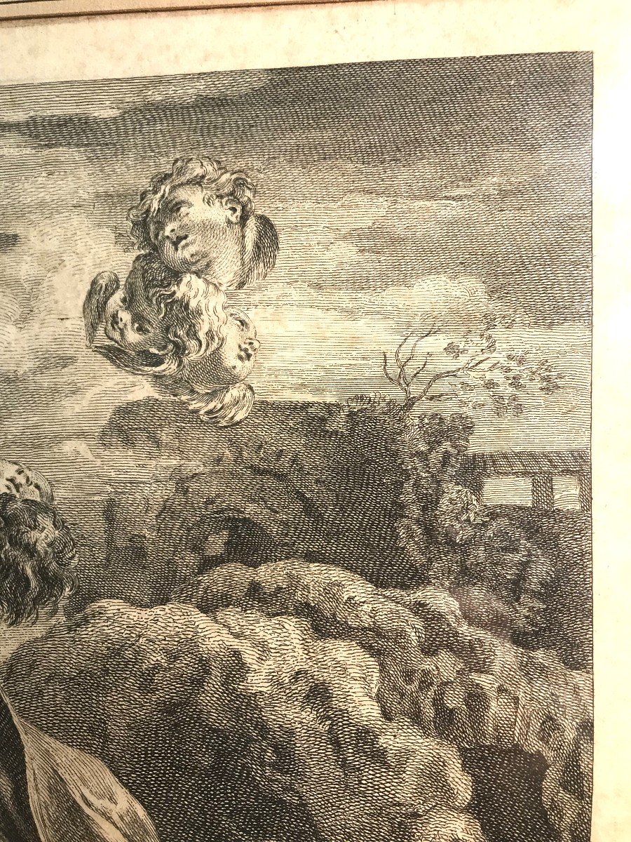 18th Century Engraving By Watteau "the Holy Family"-photo-1