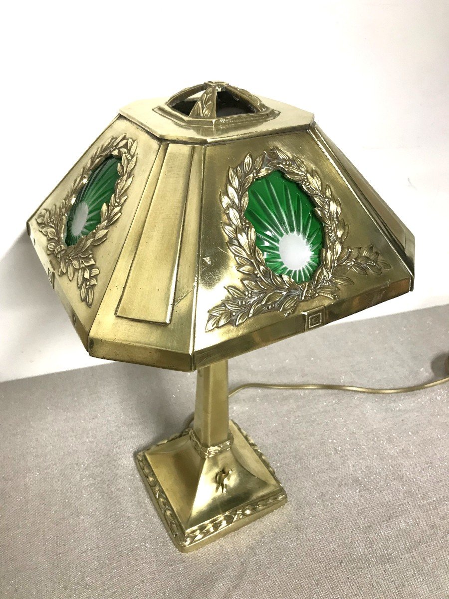 Art Deco Period Bronze And Glass Lamp-photo-3