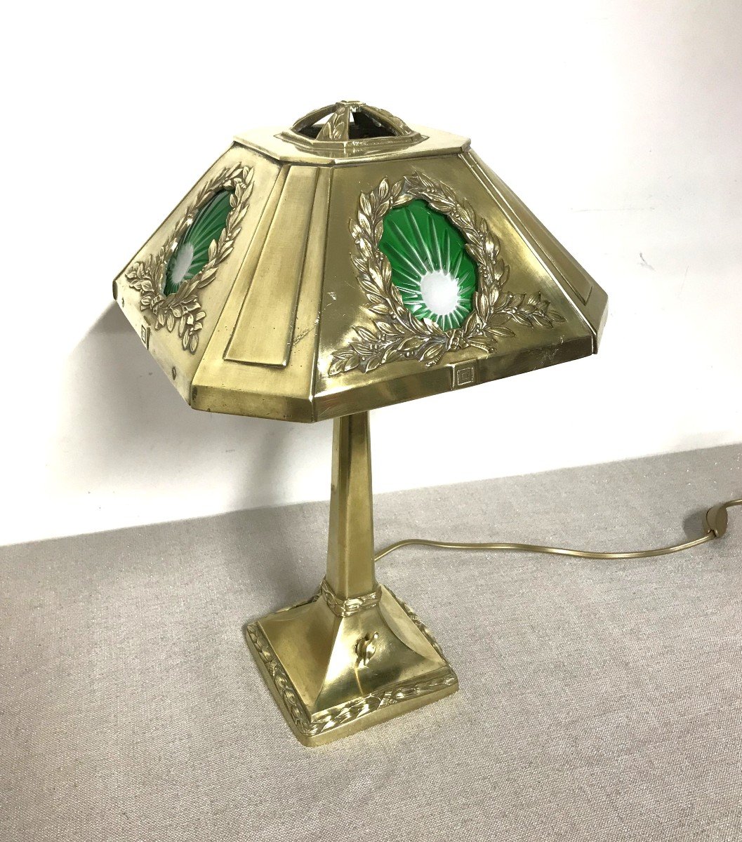 Art Deco Period Bronze And Glass Lamp-photo-2