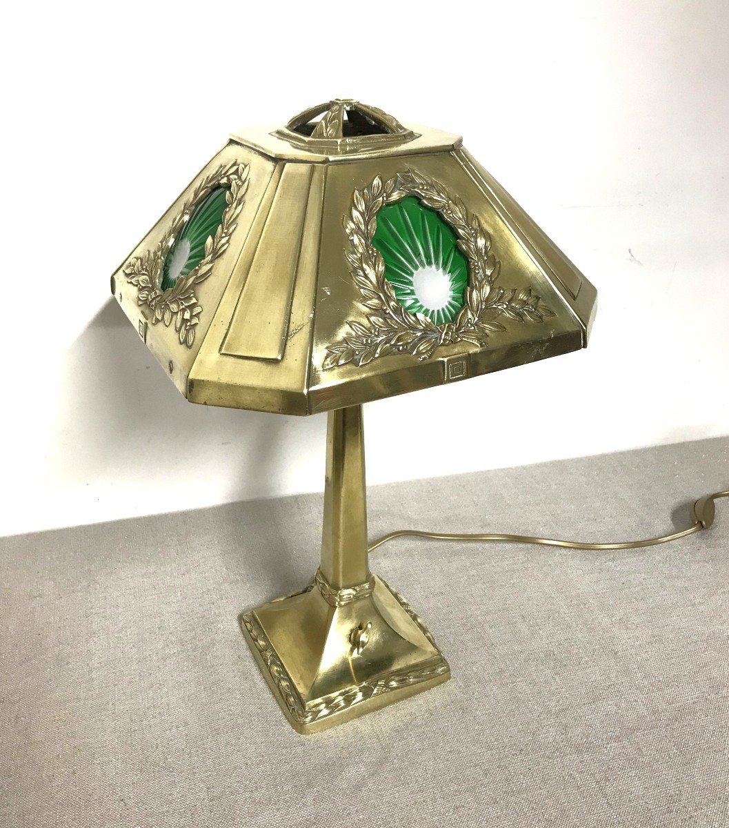 Lampe en bronze et verre époque Art Déco-photo-2