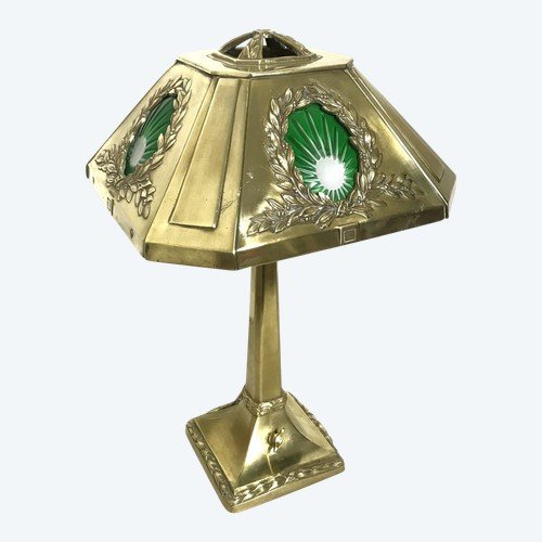 Art Deco Period Bronze And Glass Lamp