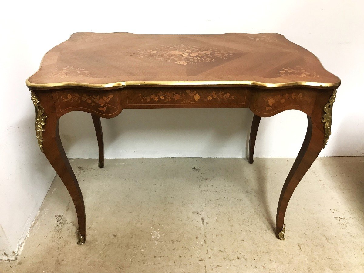 Louis XV Style Marquetry Desk, 19th Century-photo-3