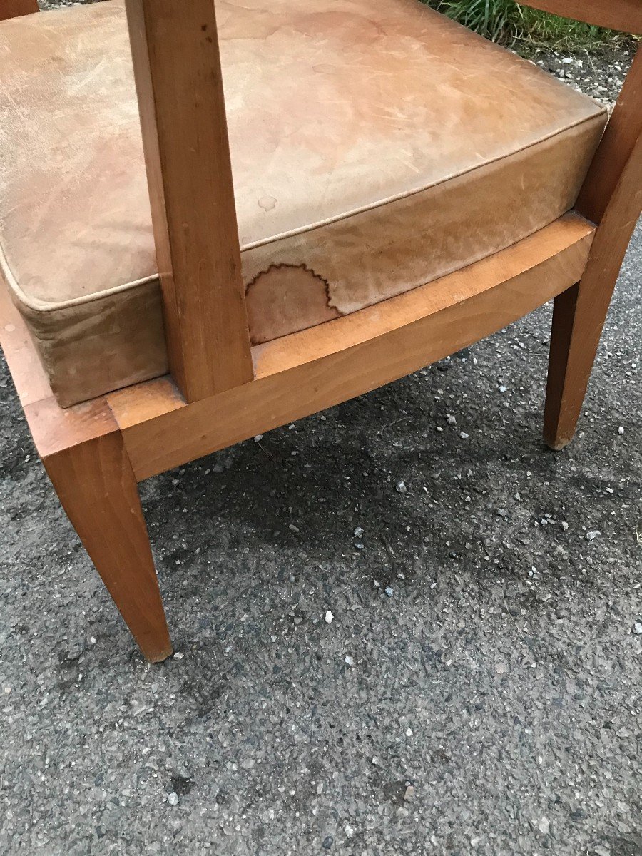 Fauteuil Bois Et Cuir 20 ème siècle-photo-3