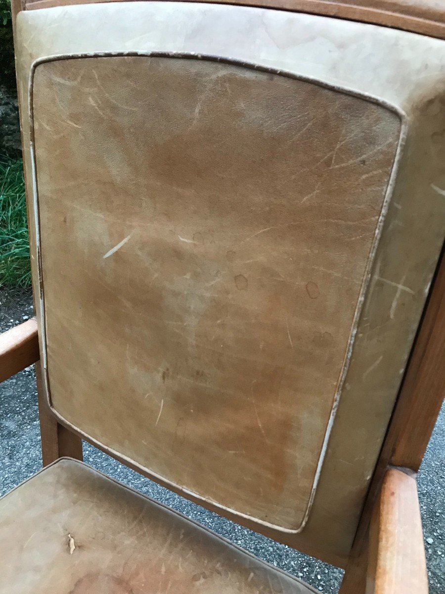 Fauteuil Bois Et Cuir 20 ème siècle-photo-4