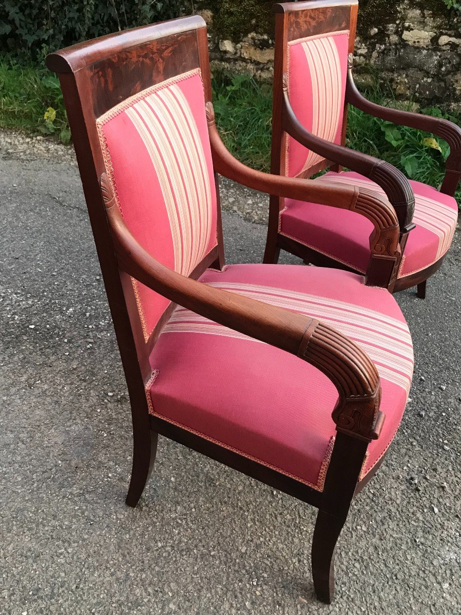 Pair Of époque Restoration Armchairs In Mahogany-photo-5