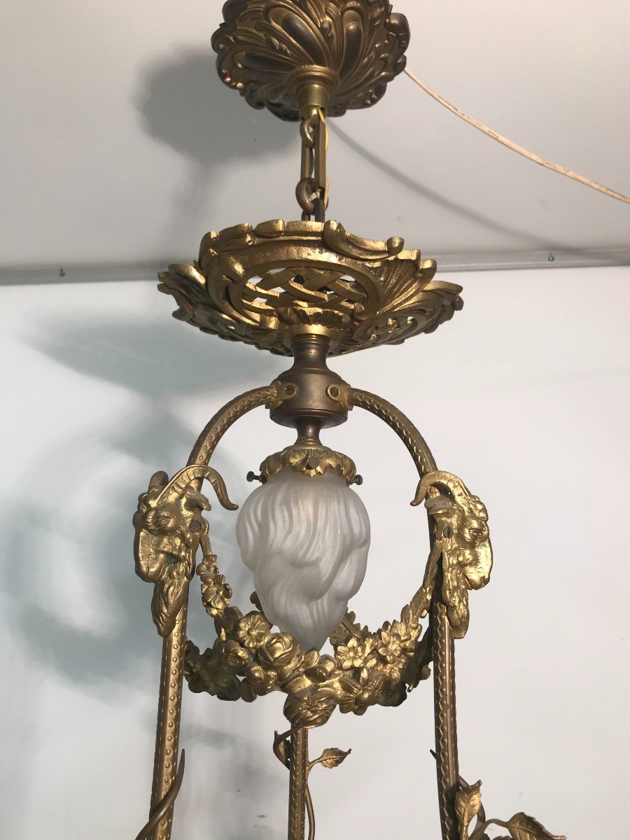 Large Cage Chandelier Bronze, Brass, Crystal And Glasses-photo-4