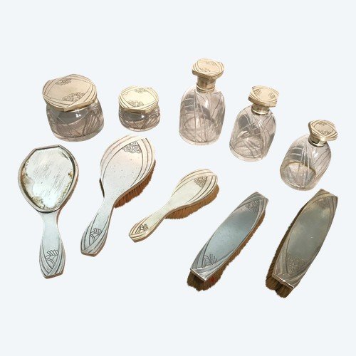 Nécessaire de toilette Art Déco argent et cristal