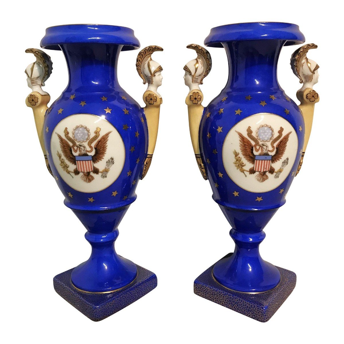 Paire De Vases Porcelaine De Limoges Old Glory 1918 Gloire Aux Américains