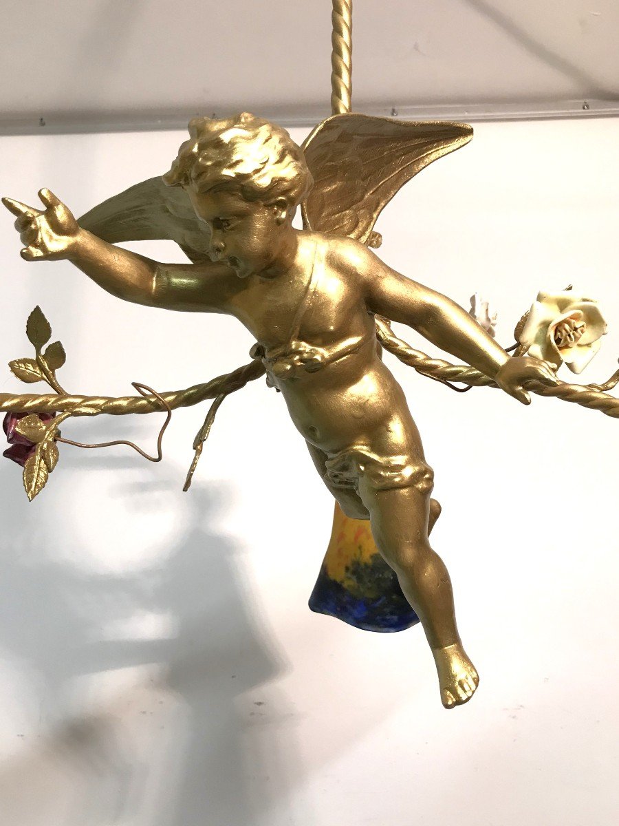 Golden Angel And Tulips Chandelier Muller Frères-photo-4