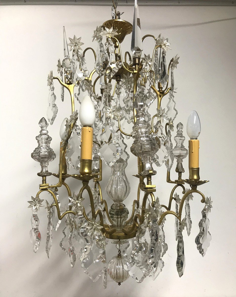 Louis XV Period Cage Chandelier With Crystal And Gilded Bronze Pendants-photo-2