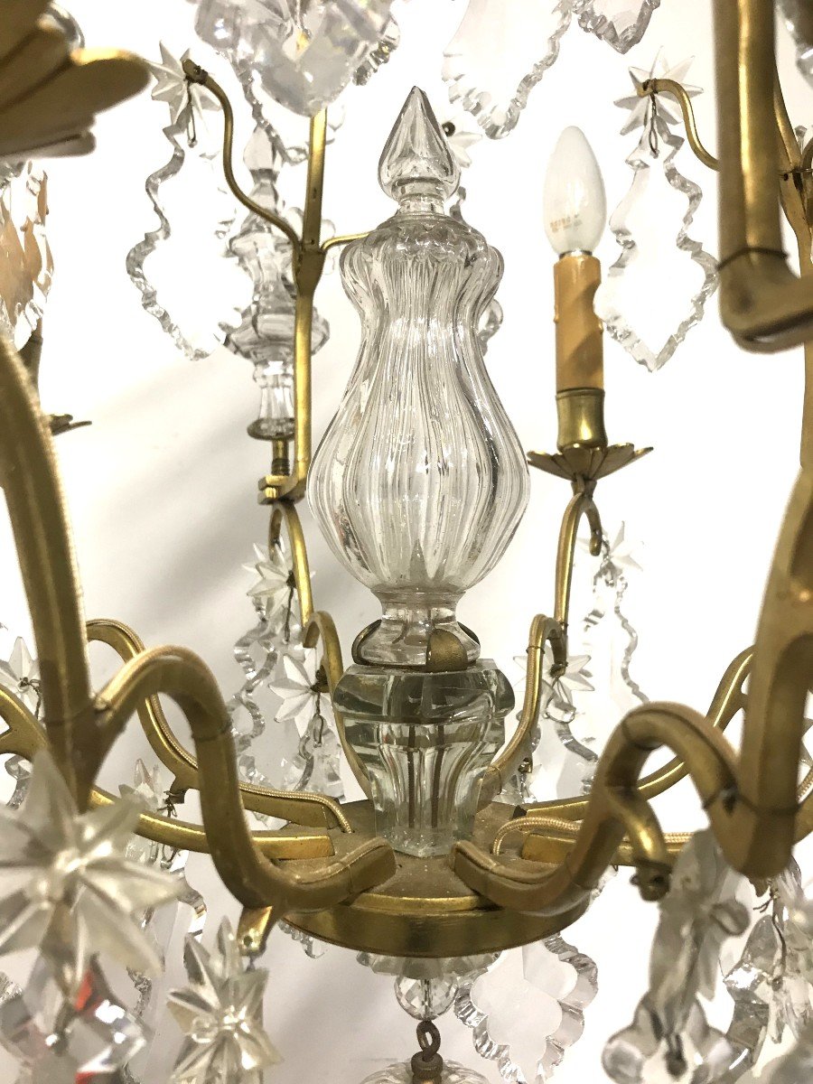 Louis XV Period Cage Chandelier With Crystal And Gilded Bronze Pendants-photo-1