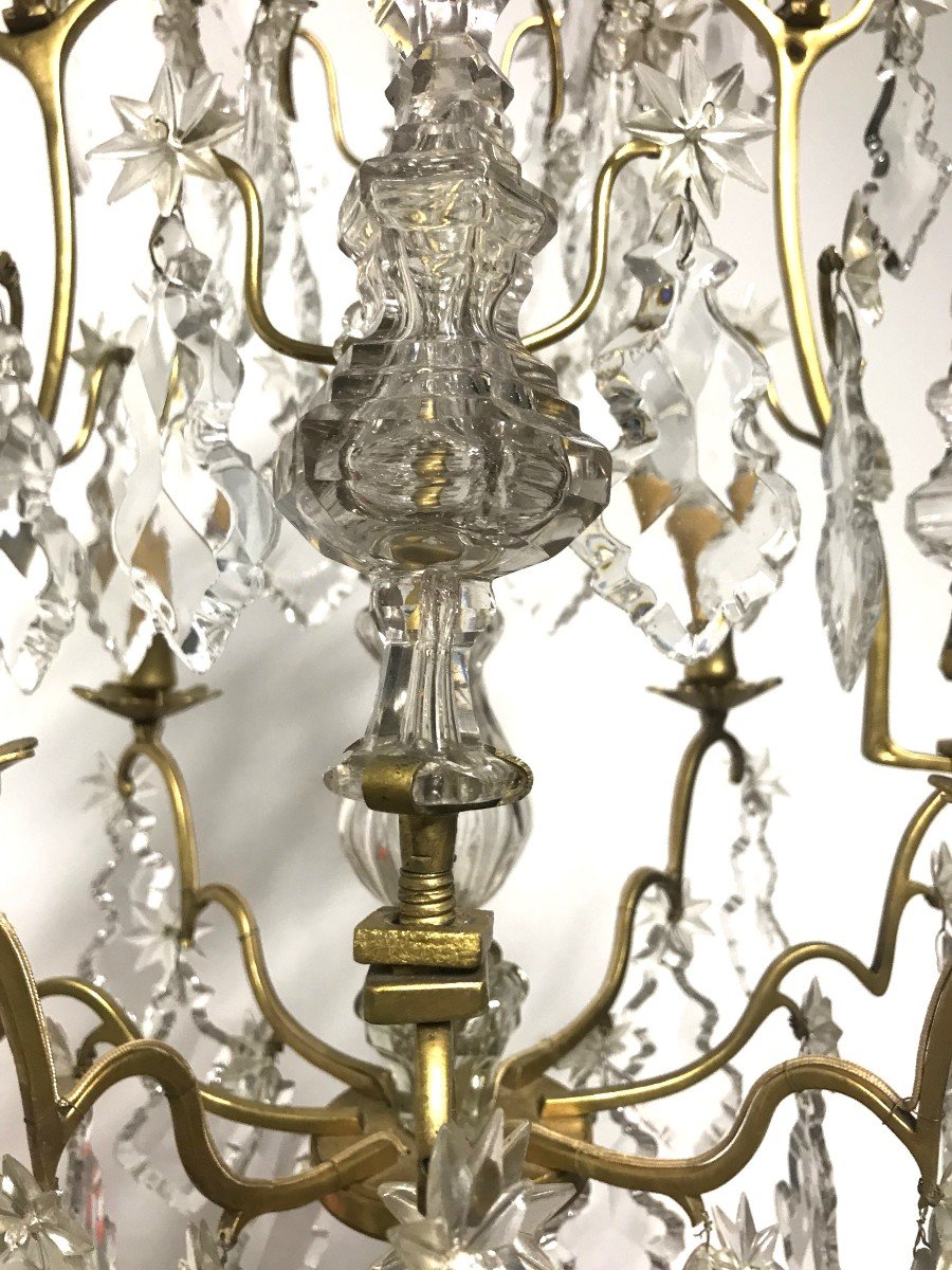 Louis XV Period Cage Chandelier With Crystal And Gilded Bronze Pendants-photo-2