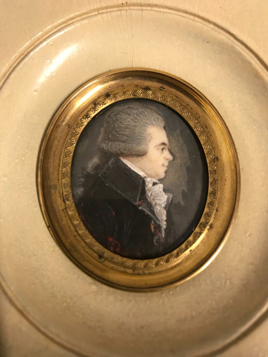 Miniature On Ivory Portrait Of A Man In Profile 19th-photo-3