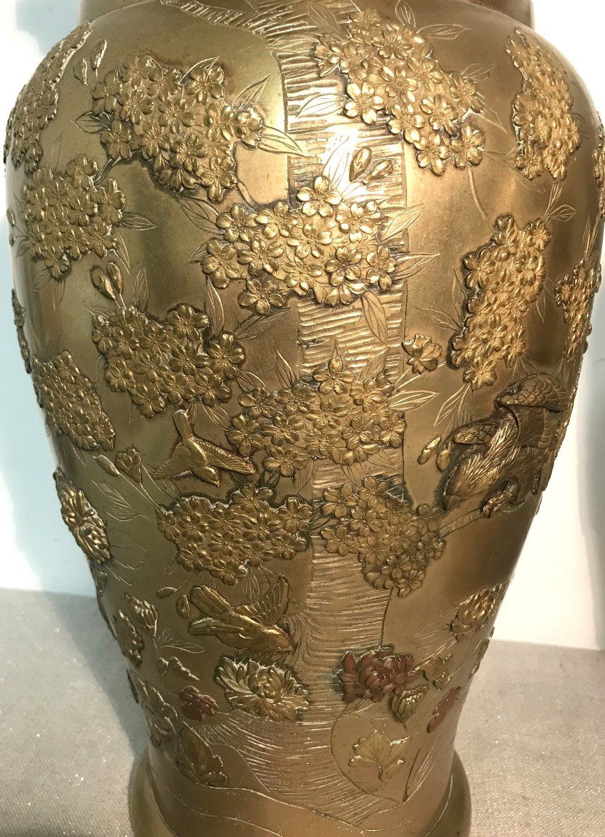 Paire De Vases Japonais En Bronze-photo-3