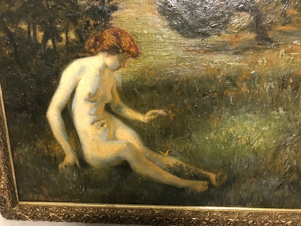 Tableau Huile Sur Toile Nu Au Papillon  Paul René Schutzenberger-photo-3
