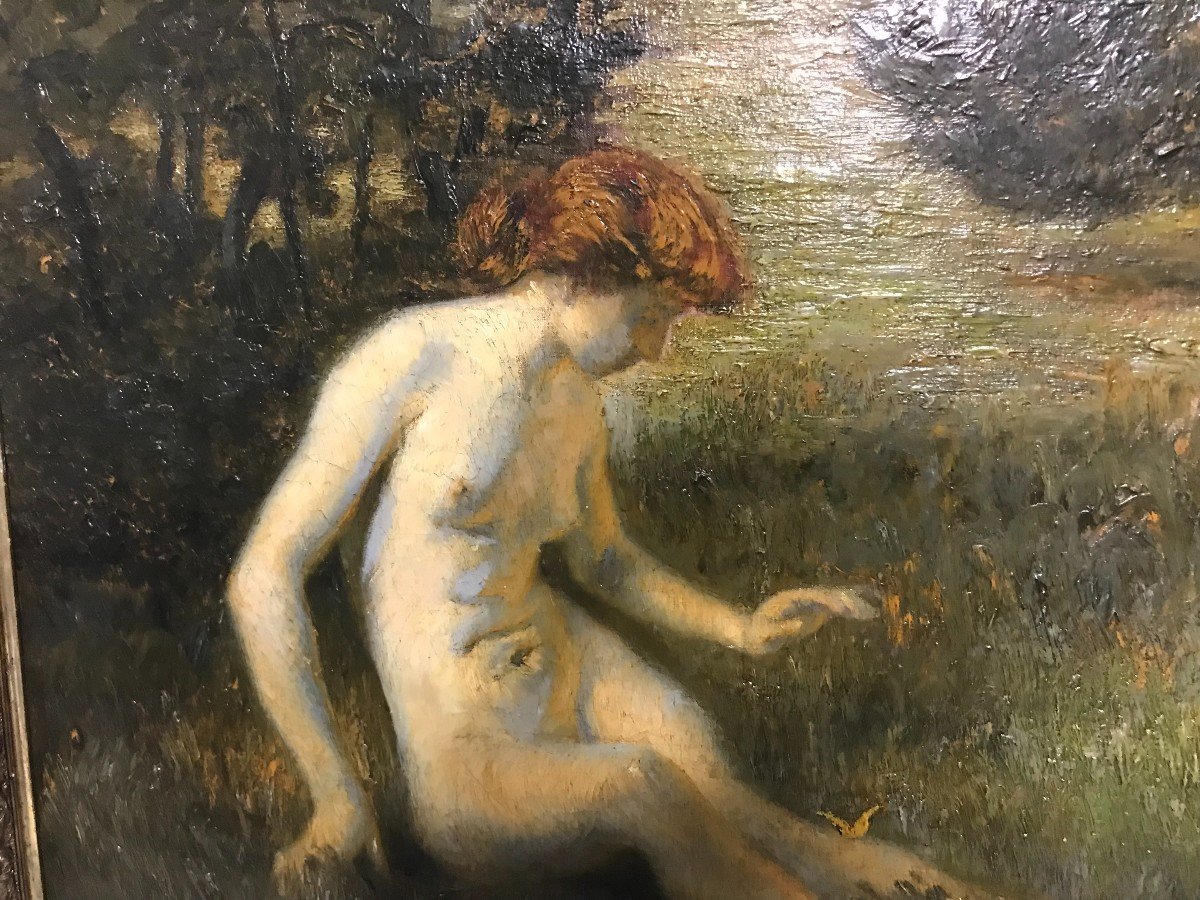 Tableau Huile Sur Toile Nu Au Papillon  Paul René Schutzenberger-photo-4