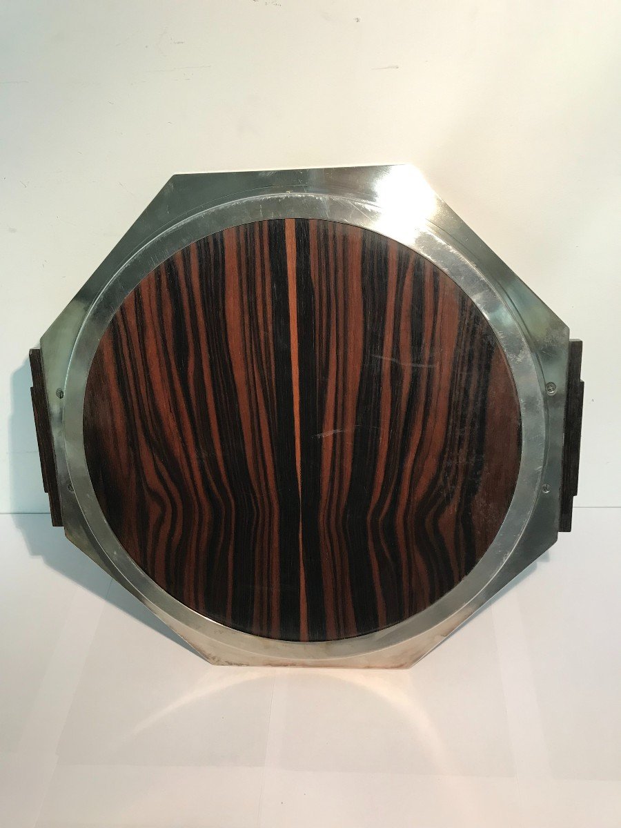 Art Deco Period Tray In Silver-plated Metal And Macassar Ebony-photo-2