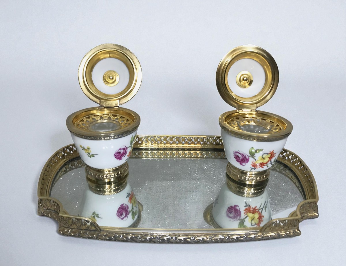 Inkwell In Vermeil And Porcelain A. Risler & Carre Paris-photo-2